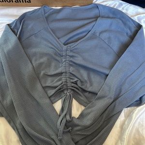Pale blue long sleeve waffle crop top